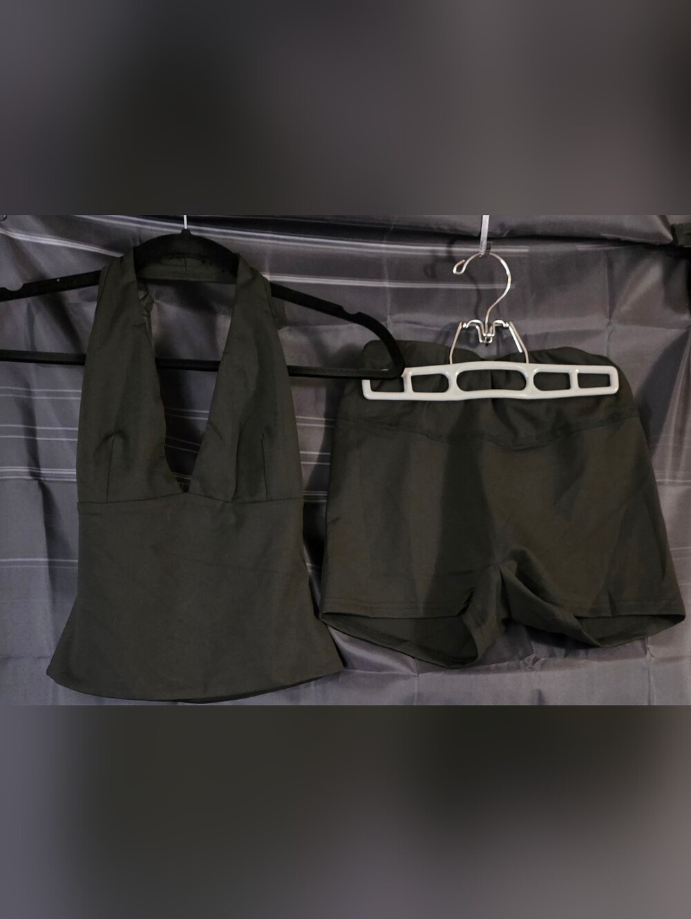 Classic Black Halter Bandeau Top with Matching Shorts